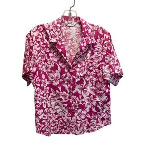 Vintage Cheryl Tiegs Womens Hawaiian Shirt Floral  Short Sleeve Button-Up Size 1